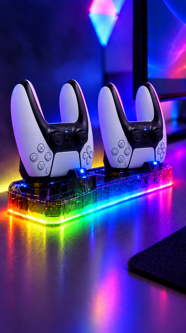 Two controllers charging on the station