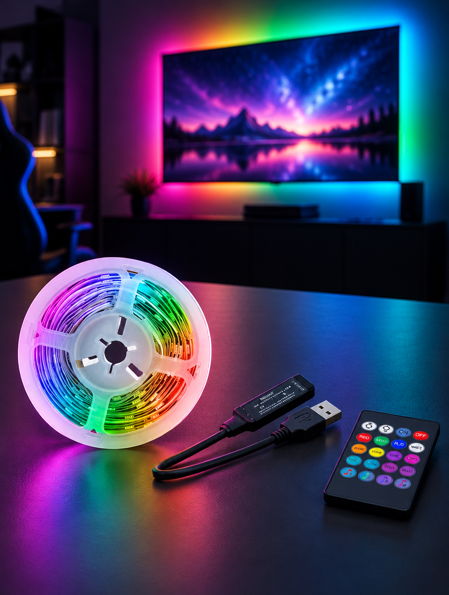 RGB LED strip with USB cable and remote