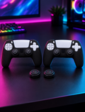 Two controllers in black silicone skins