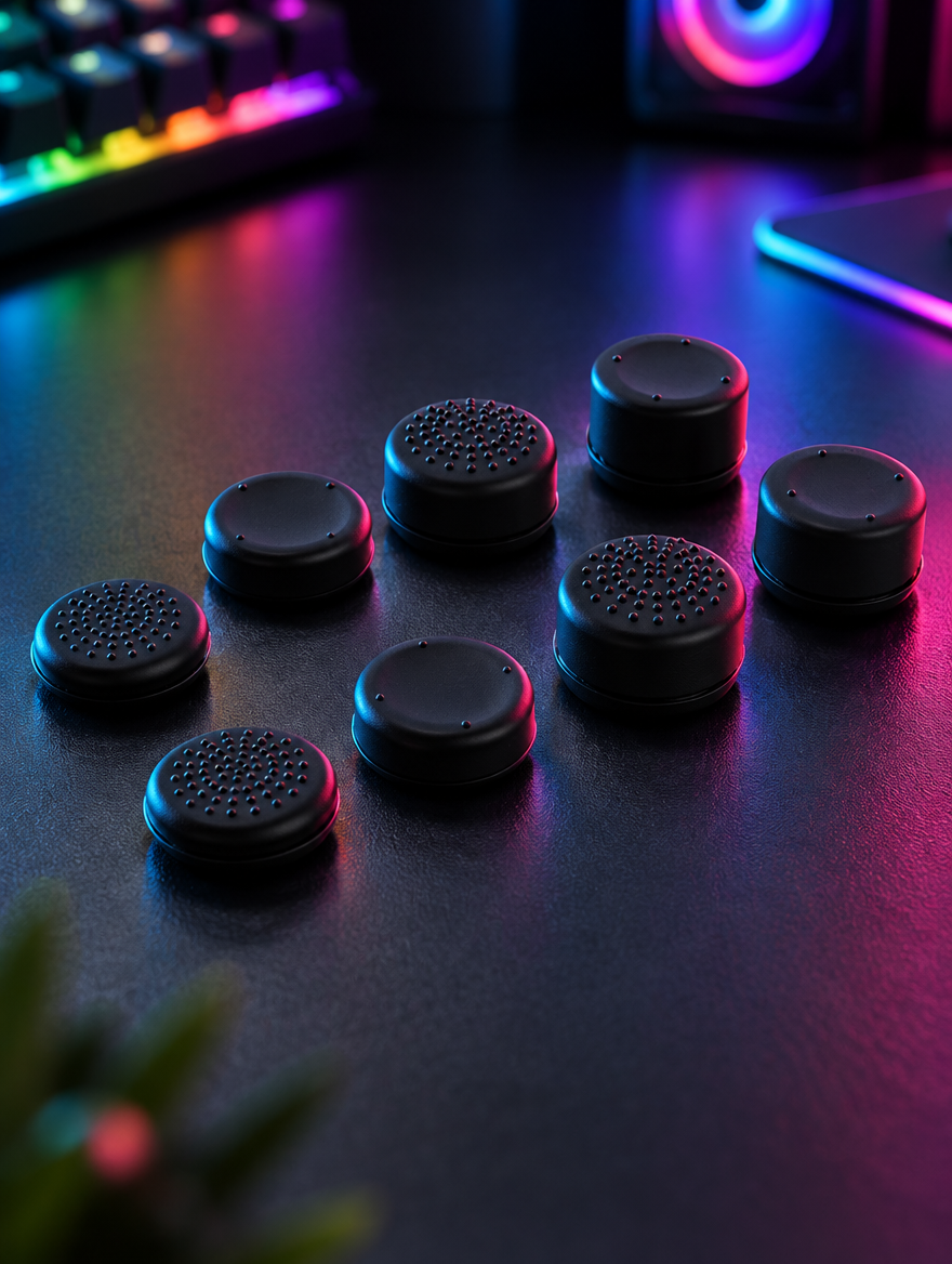 Eight black thumb grips